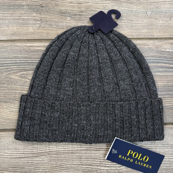 Polo Ralph Lauren Signature Merino Wool Blend Cuffed Beanie Charcoal Gray New - Picture 5 of 5
